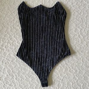 H:ours strapless velvet and glitter bodysuit